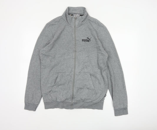 Puma Men Grey Size S Basic Full Zip Sports Jacket Logo