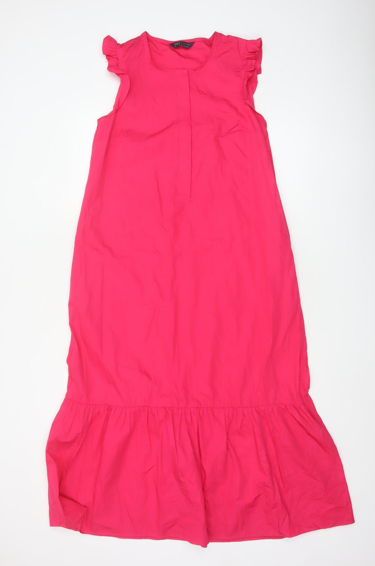 Marks & Spencer Women Pink UK 6 Long Shift Dress Ruffle Cap Sleeve