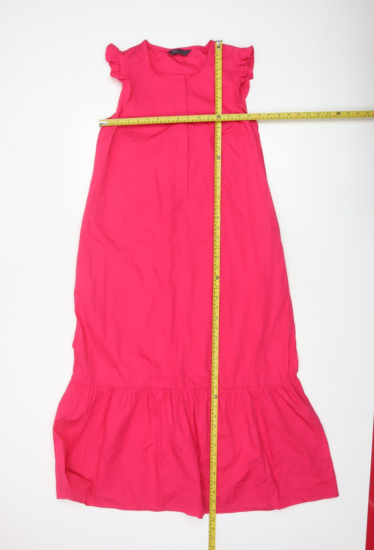 Marks & Spencer Women Pink UK 6 Long Shift Dress Ruffle Cap Sleeve