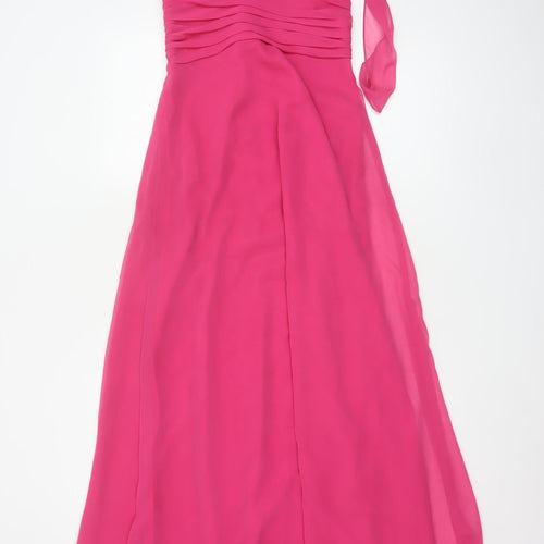 Jim Hjelm Women Pink UK 6 Maxi Chiffon Halter Formal Occasion Dress