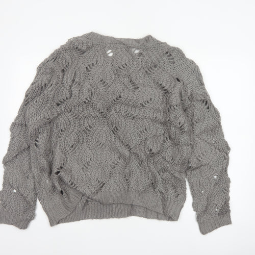 Marfinno Women’s Grey L Cable Knit Beaded Crew Neck Jumper