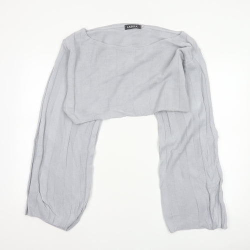 Lasula Women Grey S Cropped Square Neck Knit Jumper Bell Sleeve