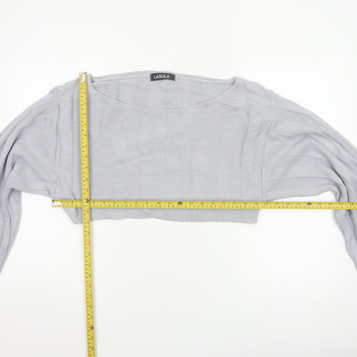 Lasula Women Grey S Cropped Square Neck Knit Jumper Bell Sleeve