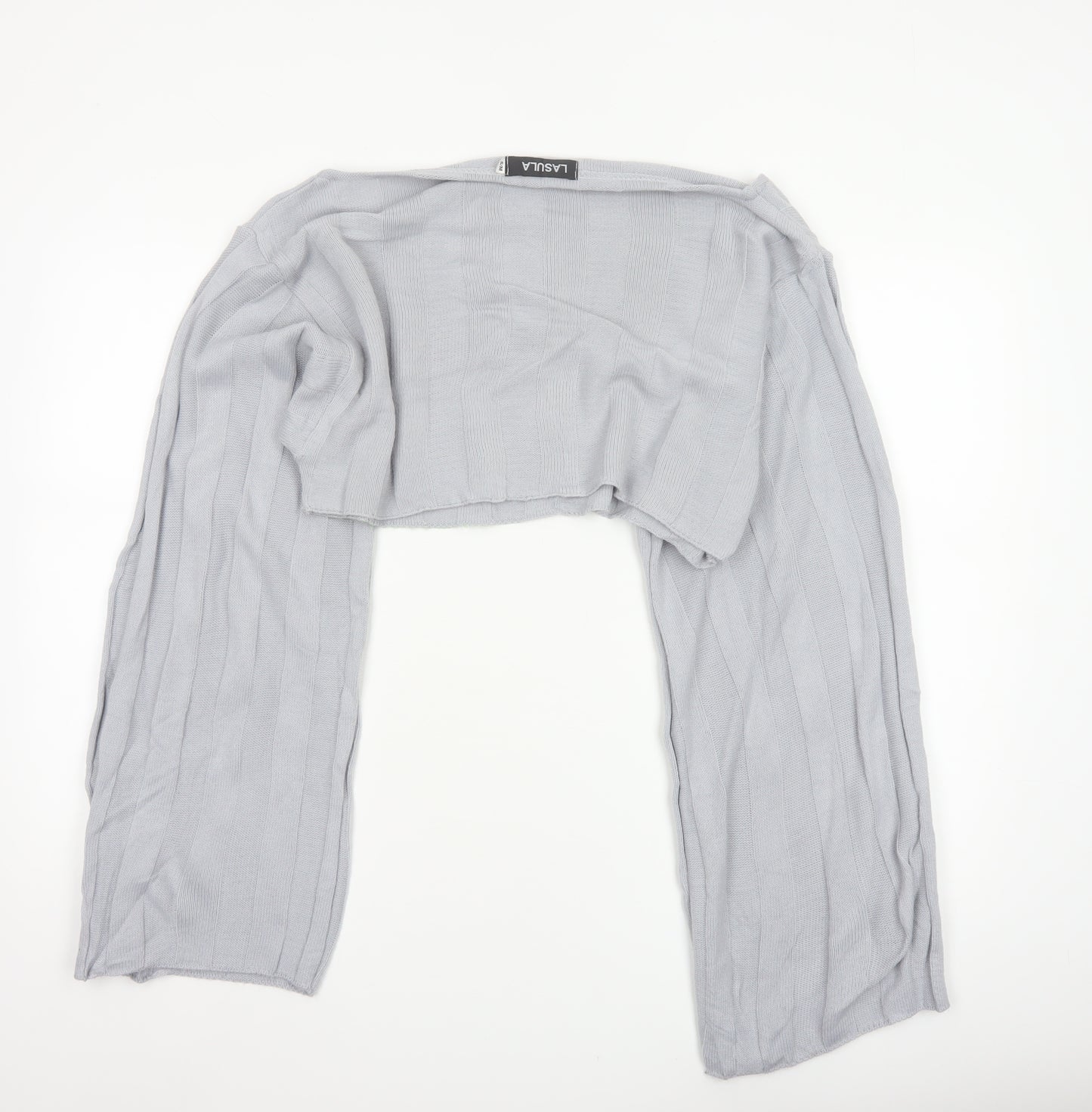 Lasula Women Grey S Cropped Square Neck Knit Jumper Bell Sleeve