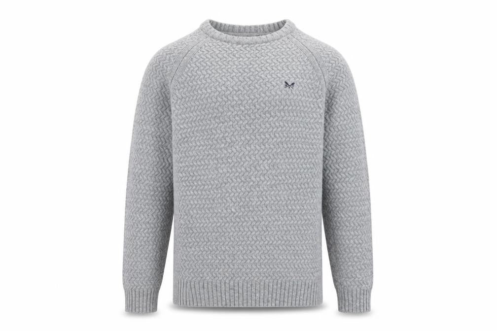 Crew Clothing Company Men's Grey L Cable Knit Lambswool Blend Jumper