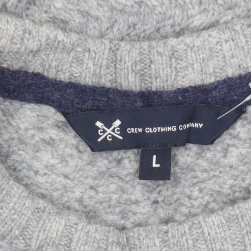 Crew Clothing Company Men's Grey L Cable Knit Lambswool Blend Jumper