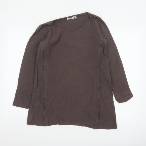 Peter Hahn Women Brown UK 12 Merino Wool Scoop Neck Tunic Jumper
