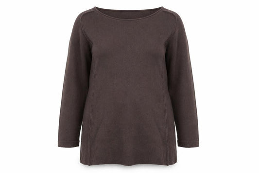 Front view of Peter Hahn Women Brown UK 12 Merino Wool Scoop Neck Tunic Jumper