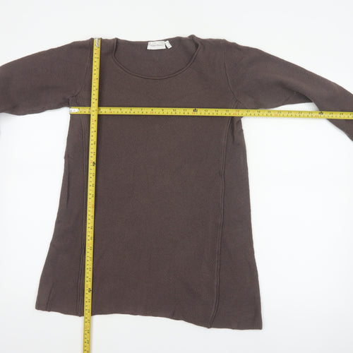 Peter Hahn Women Brown UK 12 Merino Wool Scoop Neck Tunic Jumper