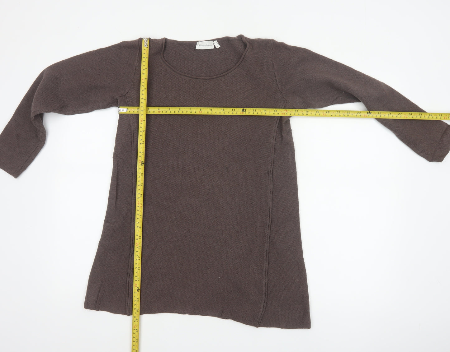 Peter Hahn Women Brown UK 12 Merino Wool Scoop Neck Tunic Jumper