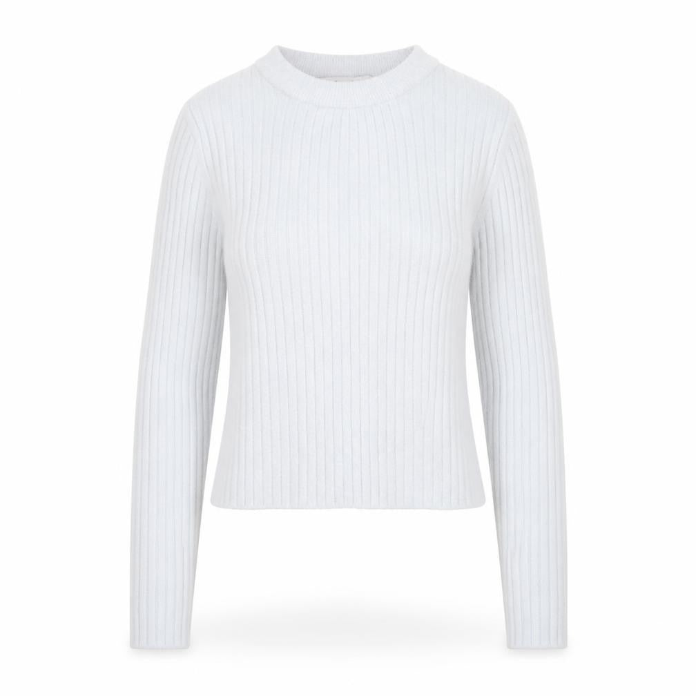 Front view of Bershka Women Grey S Ribbed Mock Neck Slim Knit jumper