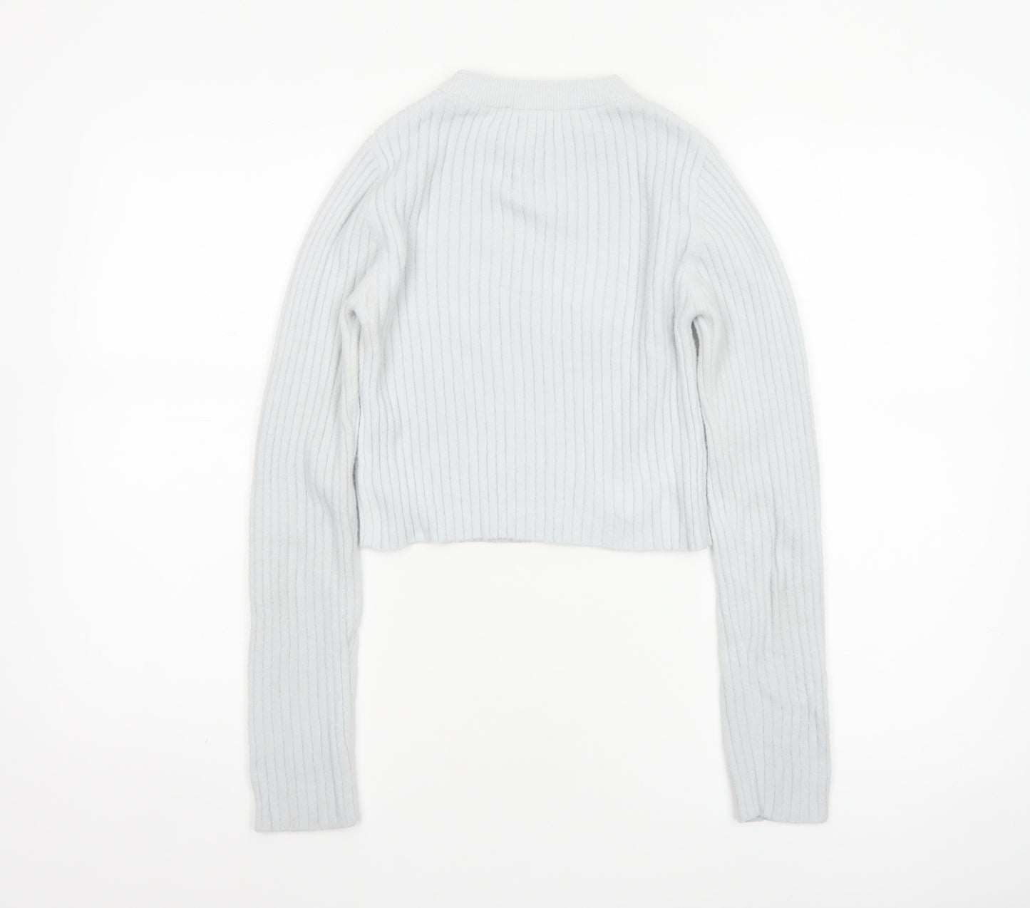 Bershka Women Grey S Ribbed Mock Neck Slim Knit Pullover Jumper