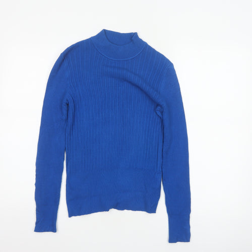 Marks and Spencer Women Blue Size 12 Rib Knit Mock Neck Jumper