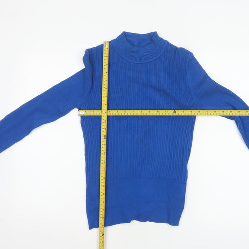 Marks and Spencer Women Blue Size 12 Rib Knit Mock Neck Jumper