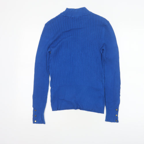 Marks and Spencer Women Blue Size 12 Rib Knit Mock Neck Jumper