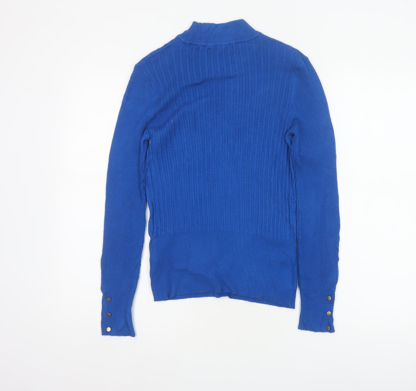 Marks and Spencer Women Blue Size 12 Rib Knit Mock Neck Jumper