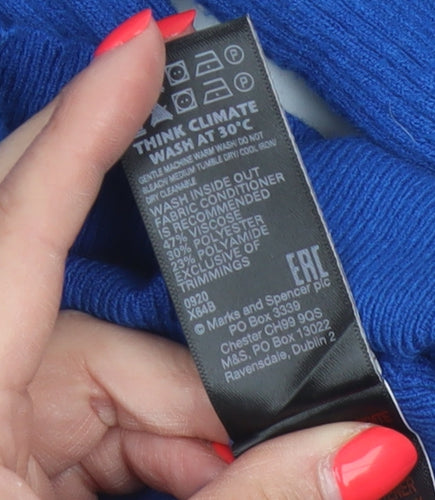 Marks and Spencer Women Blue Size 12 Rib Knit Mock Neck Jumper