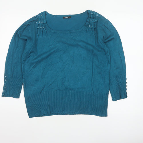 Roman Women’s Blue Size 14 Button Detail Scoop Neck Knit Jumper