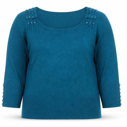 Roman Women’s Blue Size 14 Button Detail Scoop Neck Knit Jumper