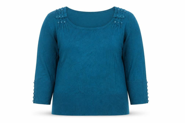 Roman Women’s Blue Size 14 Button Detail Scoop Neck Knit Jumper