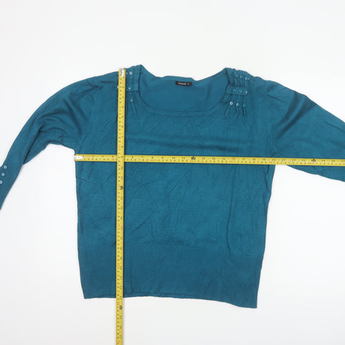 Roman Women’s Blue Size 14 Button Detail Scoop Neck Knit Jumper