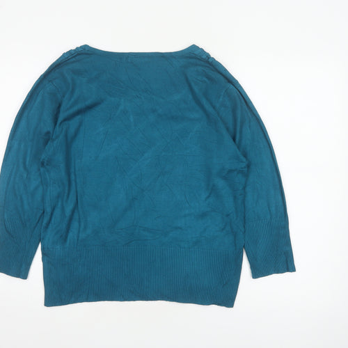 Roman Women’s Blue Size 14 Button Detail Scoop Neck Knit Jumper