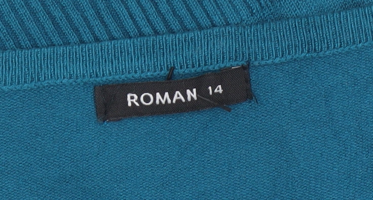 Roman Women’s Blue Size 14 Button Detail Scoop Neck Knit Jumper