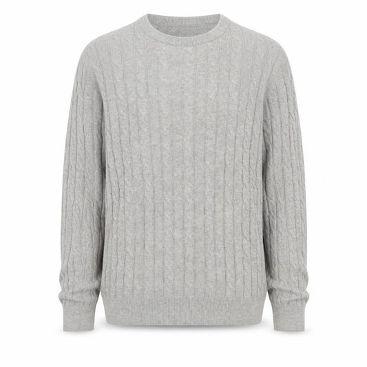 Uniqlo Men Grey XL Cable Knit Cotton Cashmere Crew Neck Pullover Jumper