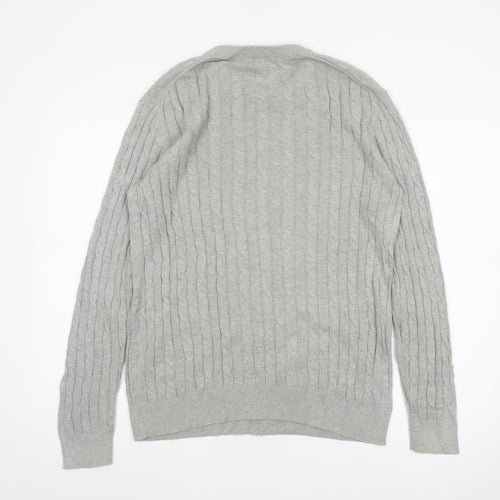 Uniqlo Men Grey XL Cable Knit Cotton Cashmere Crew Neck Pullover Jumper