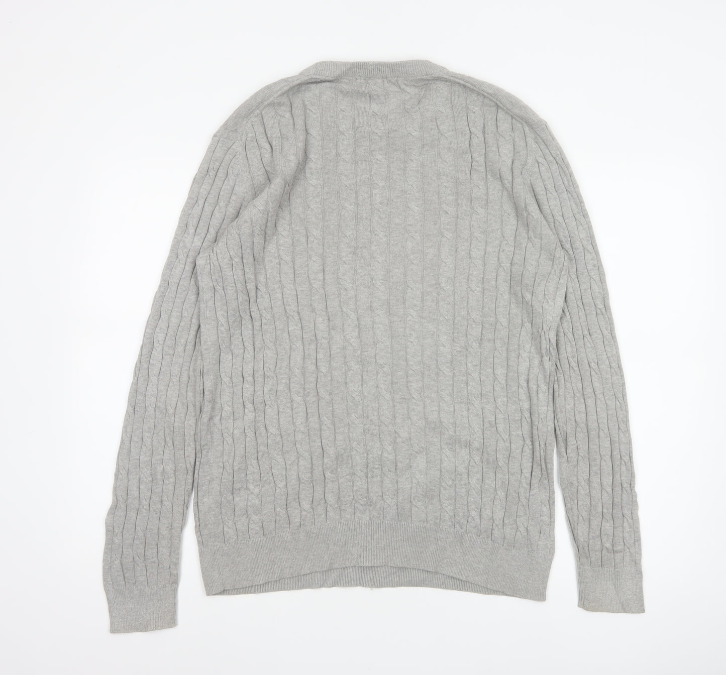 Uniqlo Men Grey XL Cable Knit Cotton Cashmere Crew Neck Pullover Jumper