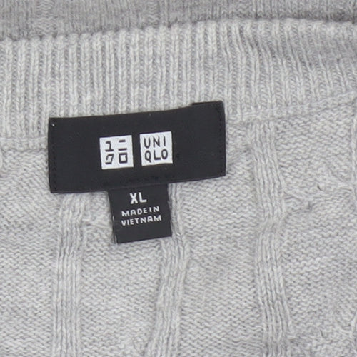 Uniqlo Men Grey XL Cable Knit Cotton Cashmere Crew Neck Pullover Jumper