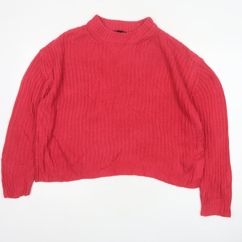 Esmara Women Red UK 12 Cable Knit Mock Neck Pullover Jumper