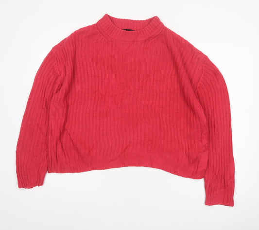 Front view of ESMARA Women Red UK 12 Cable Knit Mock Neck jumper