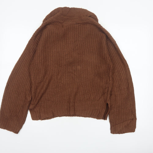 Brave Soul Women’s Brown Size 10 Chunky Knit Collared V-Neck Jumper