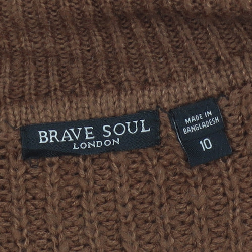 Brave Soul Women’s Brown Size 10 Chunky Knit Collared V-Neck Jumper