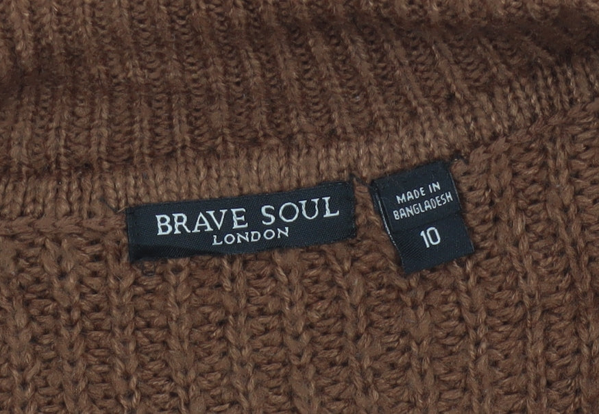 Brave Soul Women’s Brown Size 10 Chunky Knit Collared V-Neck Jumper