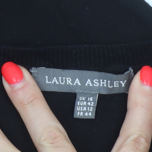 Laura Ashley Women’s Black UK 16 V-Neck Button Knit Cardigan