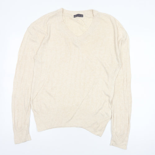 Marks and Spencer Women Ivory M Linen Blend V-Neck Lightweight Jumper