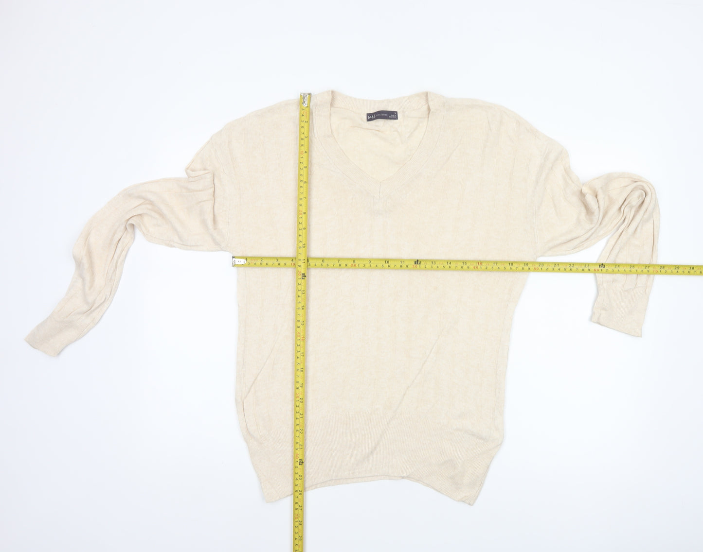 Marks and Spencer Women Ivory M Linen Blend V-Neck Lightweight Jumper