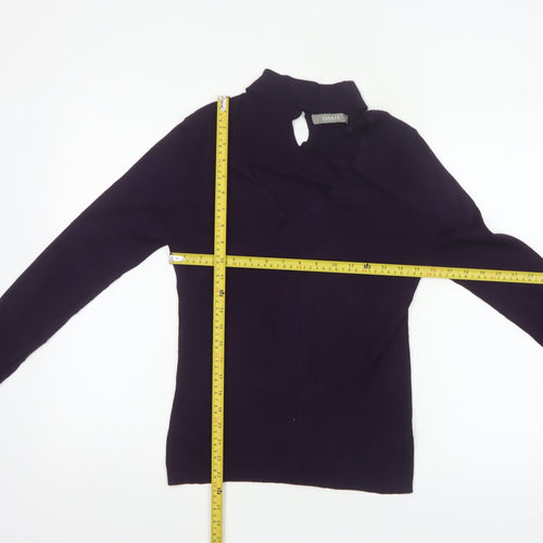 Oasis Women Purple M Rib Knit High Neck V-Neck Slim Jumper