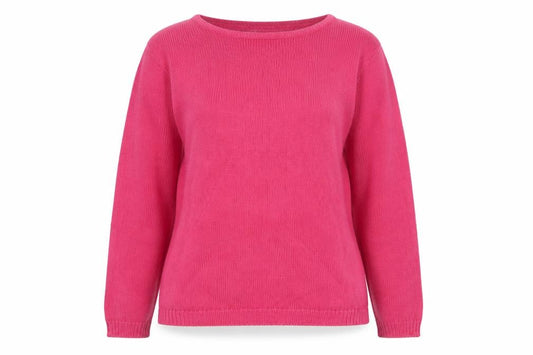 Front view of EWM Women Pink UK 10-12 Cotton Crew Neck Raglan Sleeve Jumper