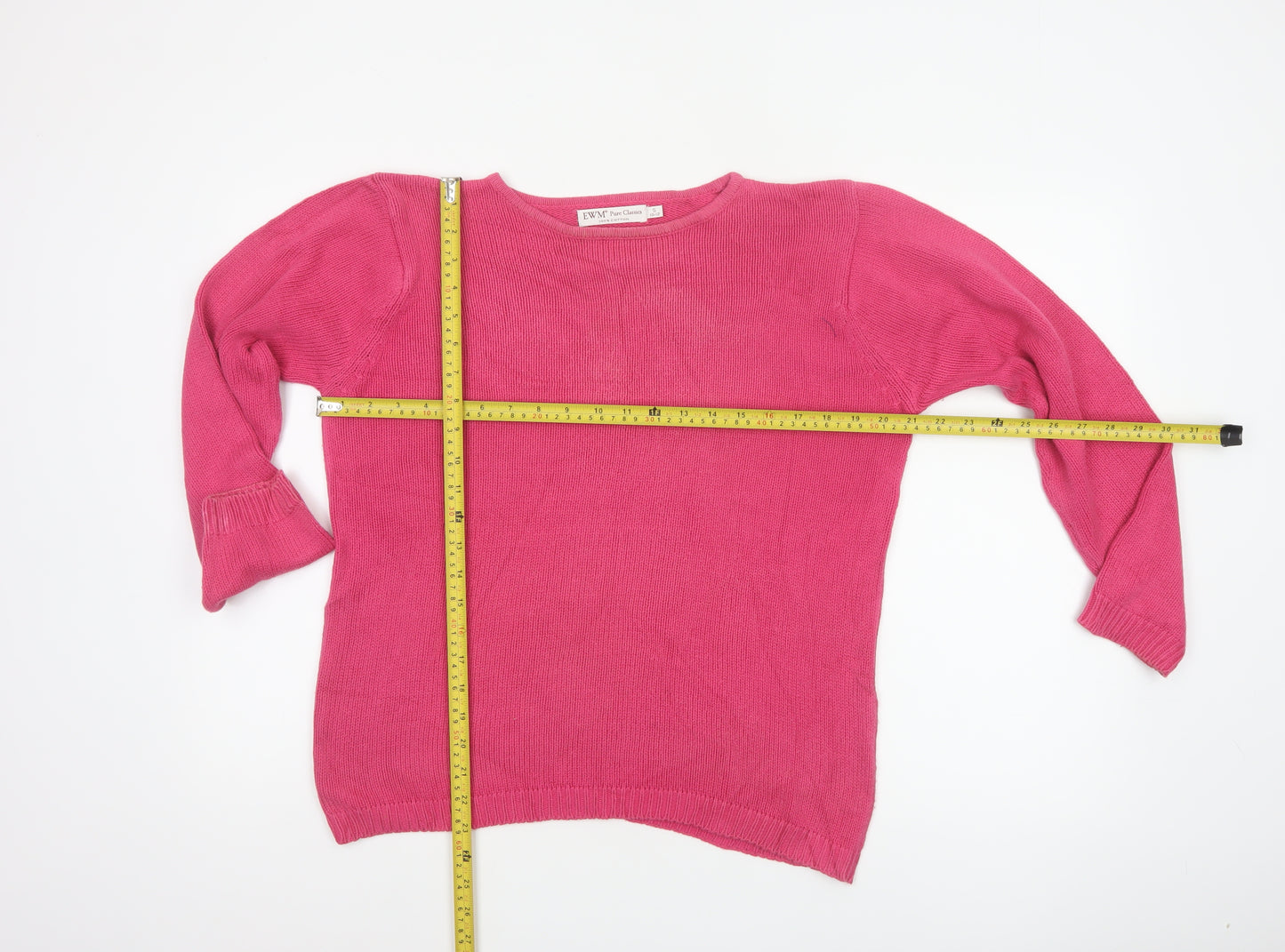 EWM Women Pink UK 10-12 Cotton Crew Neck Raglan Sleeve Jumper