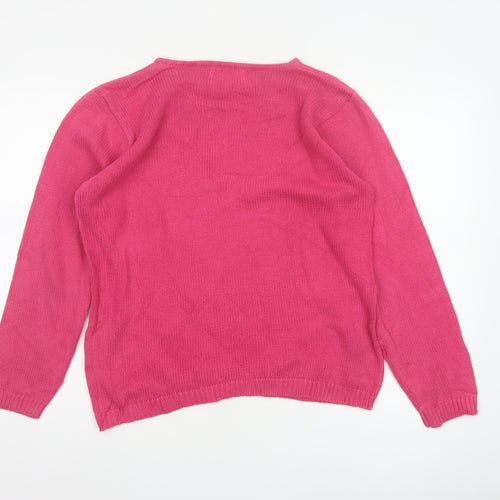 EWM Women Pink UK 10-12 Cotton Crew Neck Raglan Sleeve Jumper