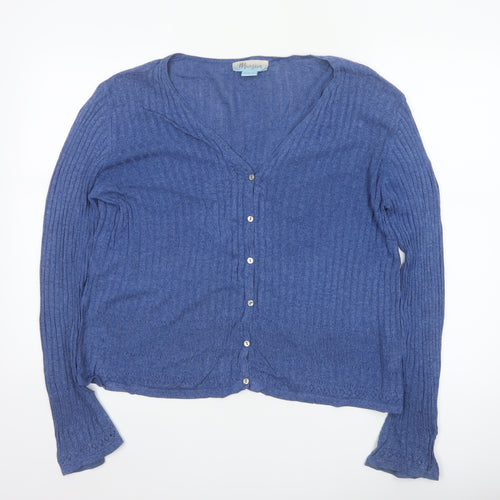 Monsoon Women Blue V-Neck Button Knit Cardigan UK 14 Cotton Viscose