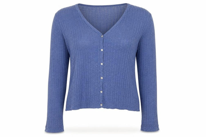 Monsoon Women Blue V-Neck Button Knit Cardigan UK 14 Cotton Viscose