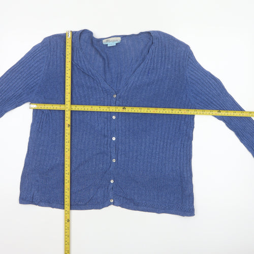 Monsoon Women Blue V-Neck Button Knit Cardigan UK 14 Cotton Viscose