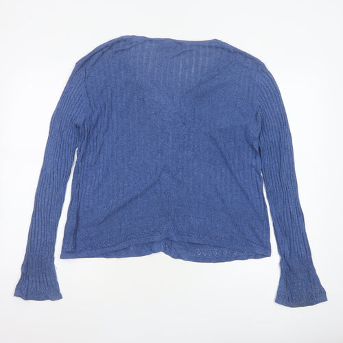 Monsoon Women Blue V-Neck Button Knit Cardigan UK 14 Cotton Viscose