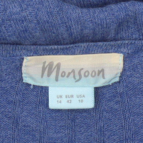 Monsoon Women Blue V-Neck Button Knit Cardigan UK 14 Cotton Viscose