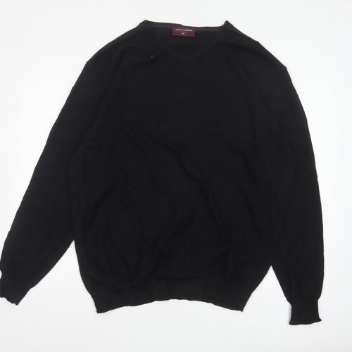 Brook Taverner Men’s Black 2XL Merino Wool Cotton V-Neck Jumper