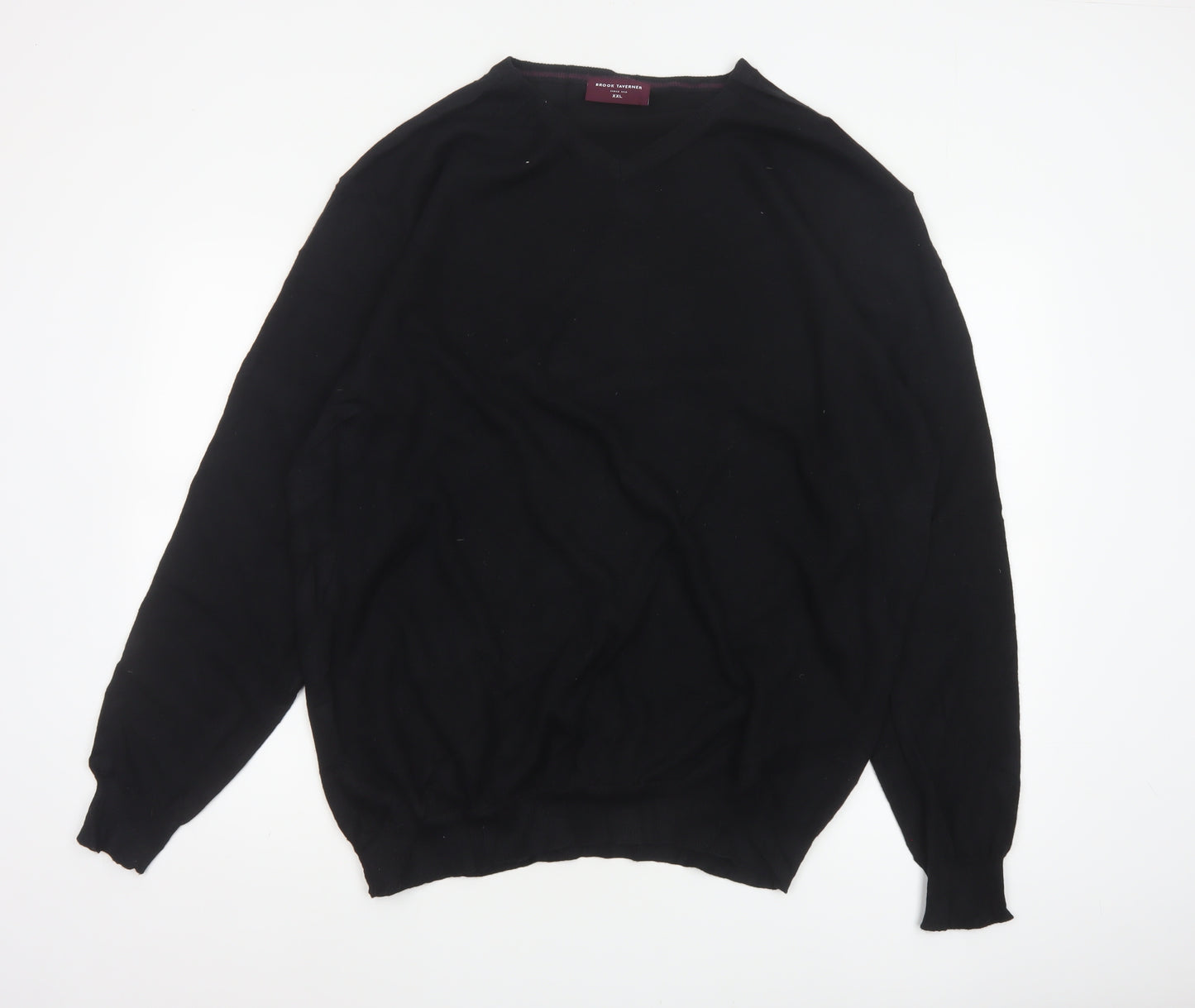 Brook Taverner Men’s Black 2XL Merino Wool Cotton V-Neck Jumper